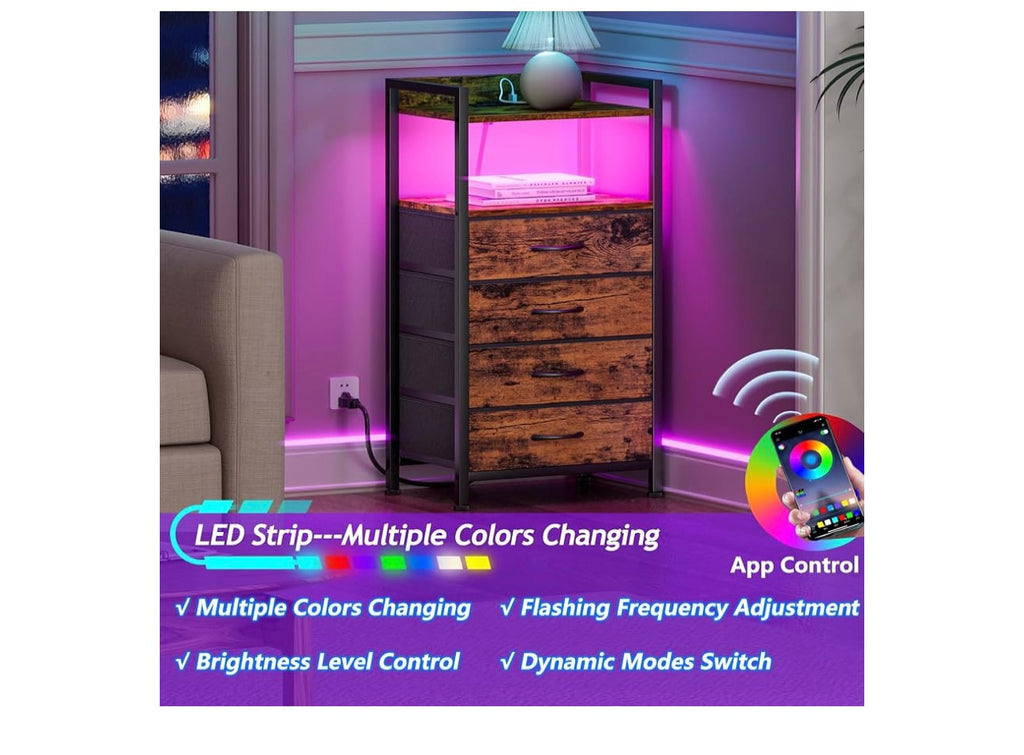 Furnulem Night Stand With Charging Station and LED Light.