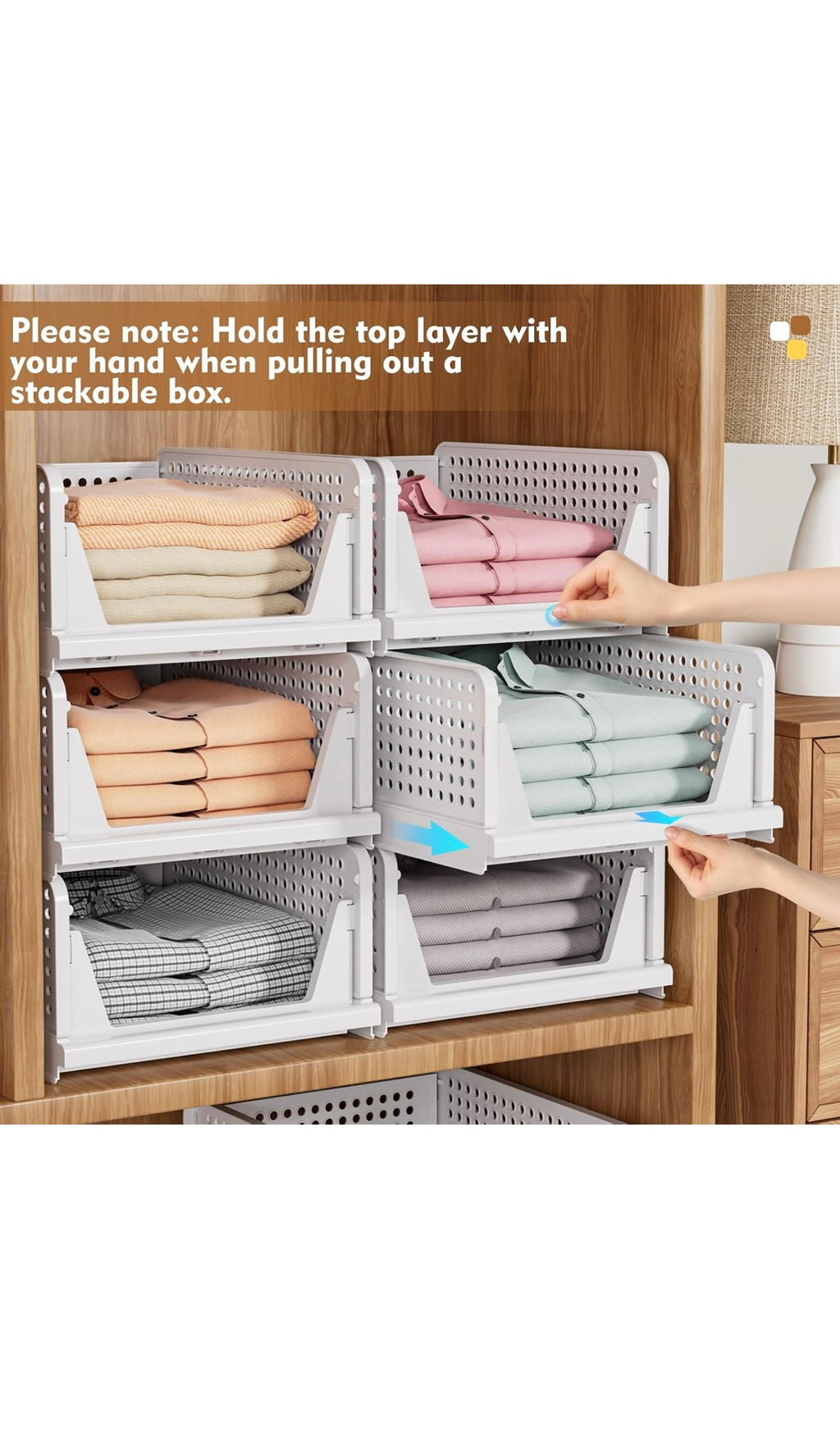 Stackable closet storage basket 5 pack