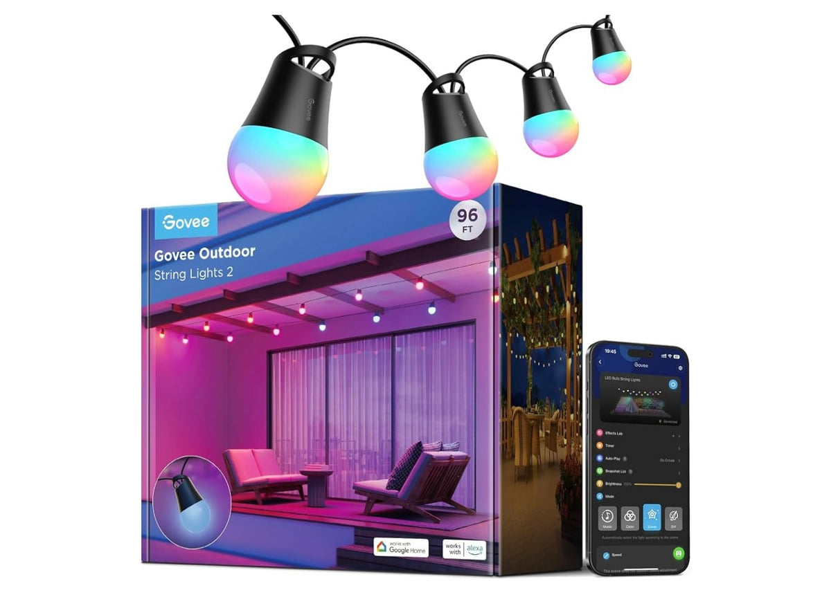 Govee Smart Outdoor String Lights 2, 96ft RGBIC Patio Lights with 30 Bulbs