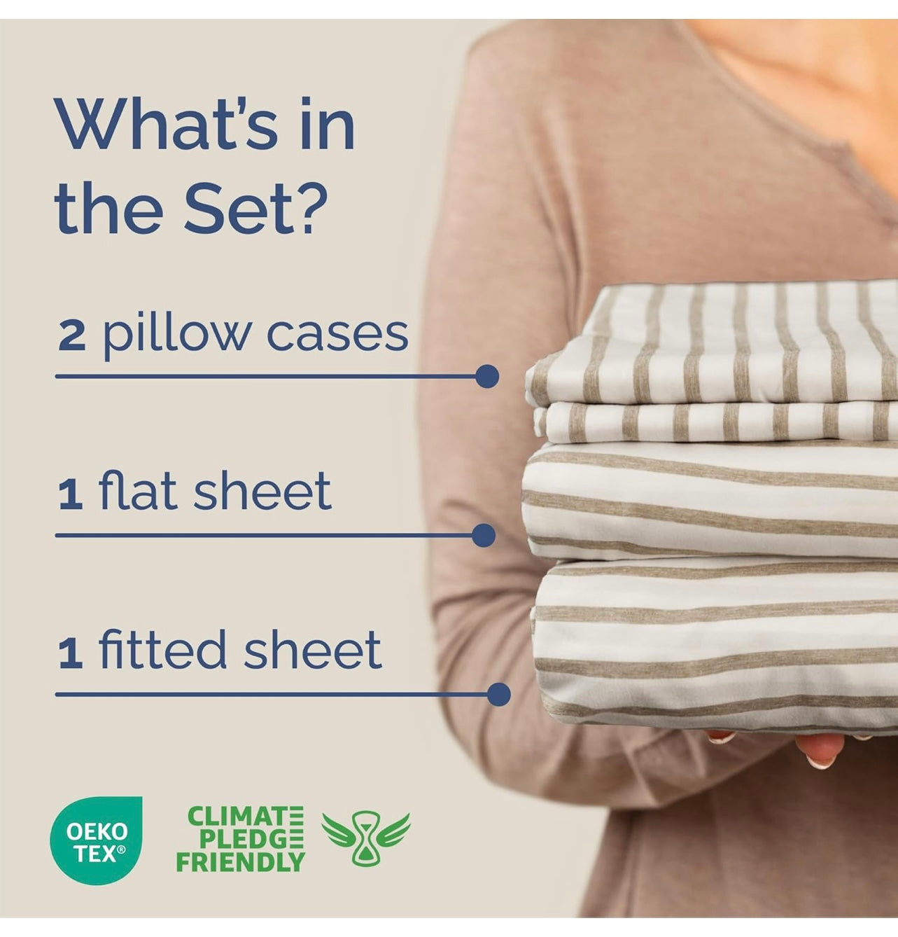 CGK Linens 4pc Queen, Beige Stripes.