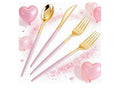 SUT 160pcs Gold and Pink Plastic Silverware.