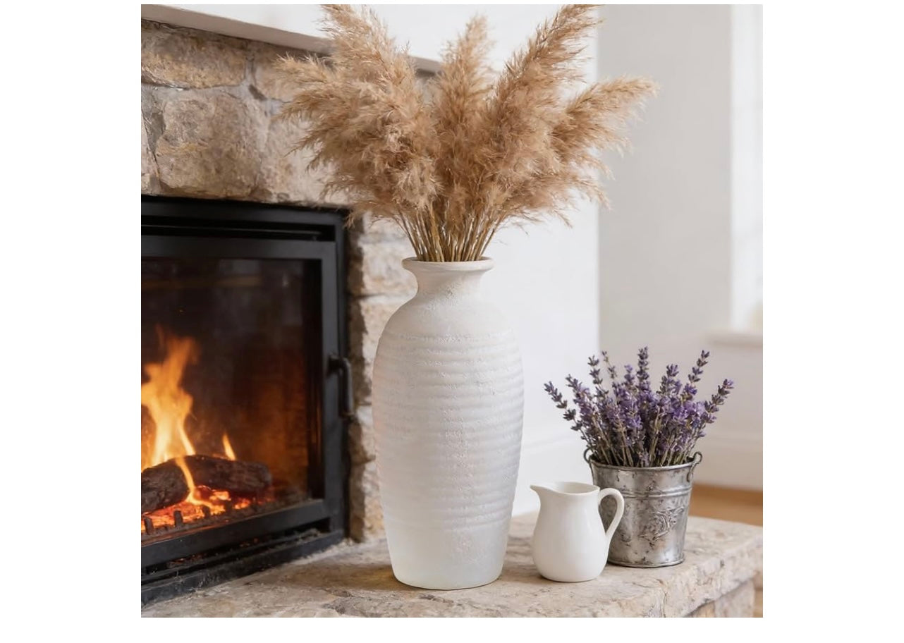 Rustic Ceramic Threaded White Vase.