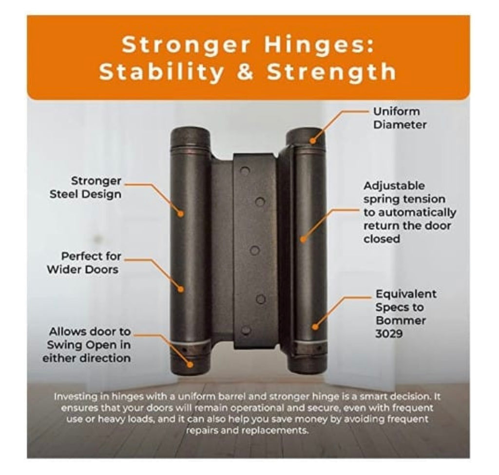 6” Double Action Spring Hinge, Saloon Door Hinge, and Swinging Cafe Door.
