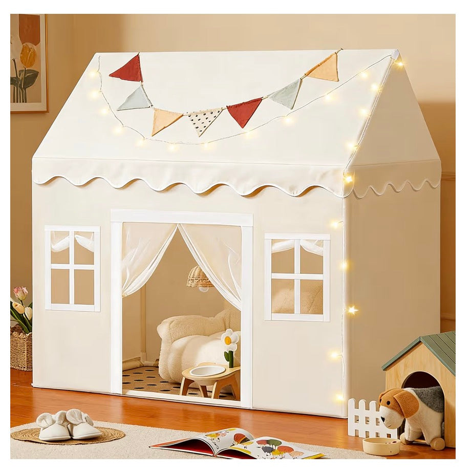 Tiny Land Play Tent with Padded Mat & LED Lights, Kids Tent, Playhouse for Kids, Indoor Bed Tent for Toddler, Toys for 3,4,5,6-Year-Old Girls, Neutral Color Play Room Furniture