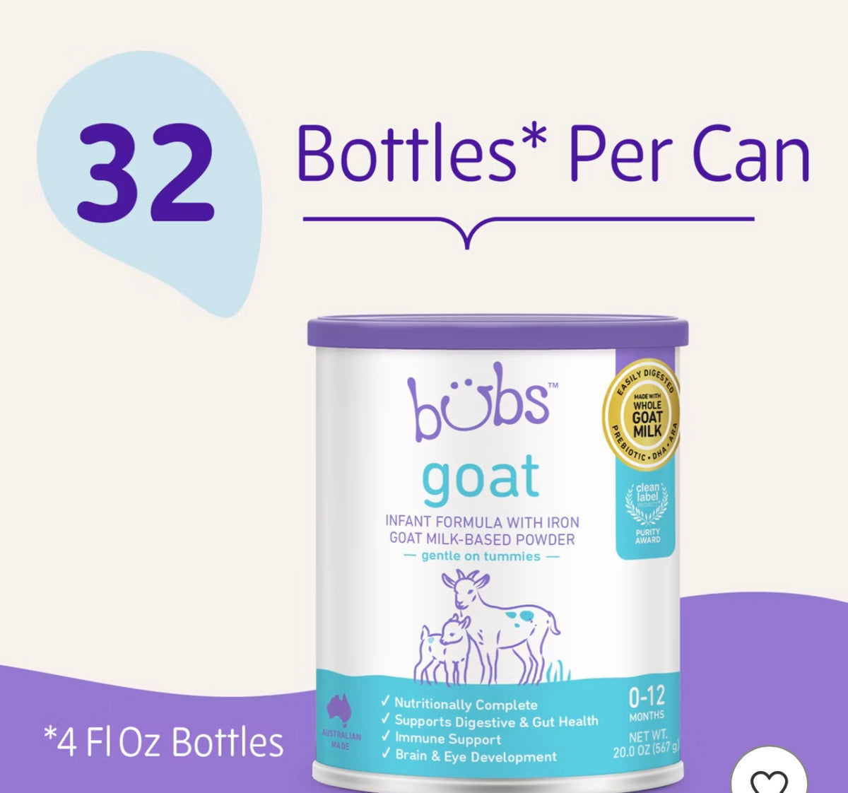 Bubs Easy Digest Goat Milk Infant Formula Powder (Babies 0-12 Months) - 20oz. Best by May 2027.