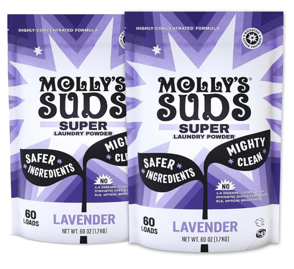 Molly's Suds Super Powder Detergent | Extra Strength Laundry Soap, Stain Fighting | Sensitive Skin | Simple, Effective Ingredients | 120 Loads - Lavender. Set of 1.