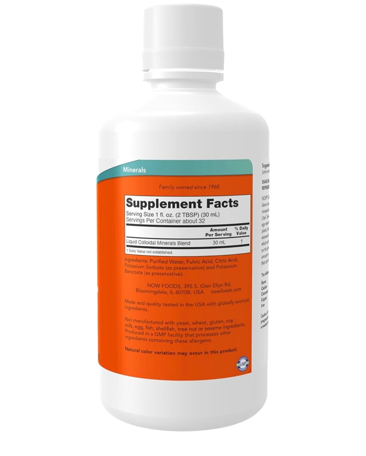 NOW Supplements, Colloidal Minerals Liquid, Trace Minerals, 32 fl. oz. Exp 03/2028.