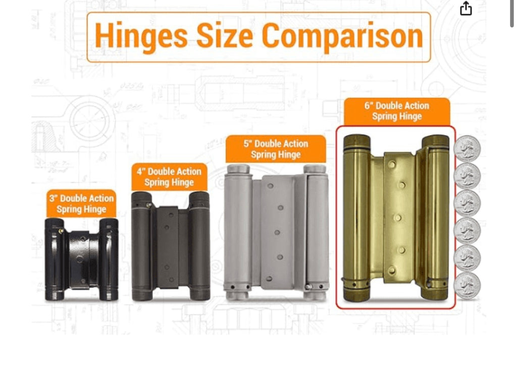 6” Double Action Spring Hinge, Saloon Door Hinge, and Swinging Cafe Door.
