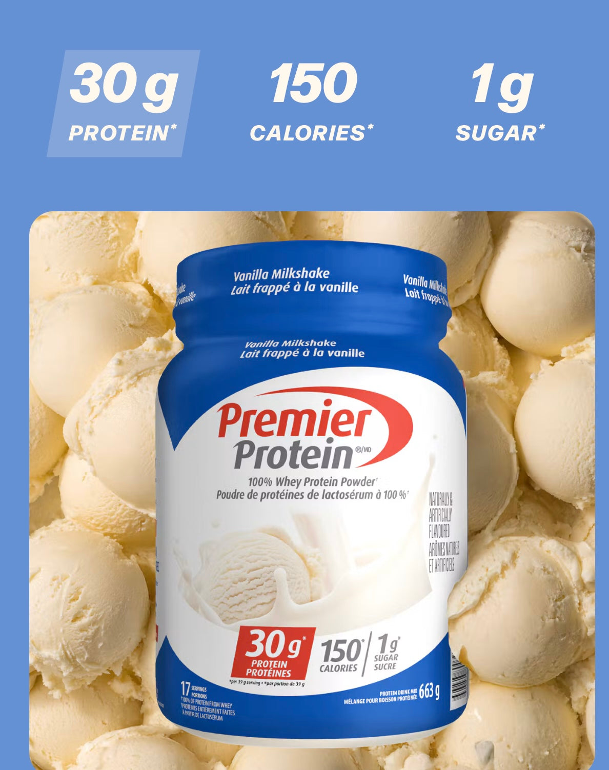 100% Whey Protein Powder, Vanilla Milkshake, 1 lb 7 oz (663 g). Best by January 2027.