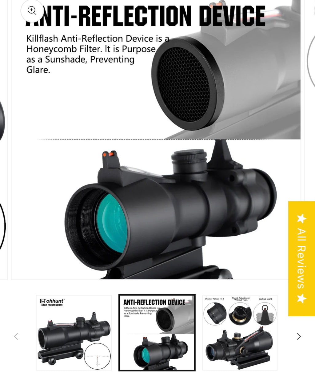 Onhunt 4x32 Prism Scope With Red Optic Fiber.