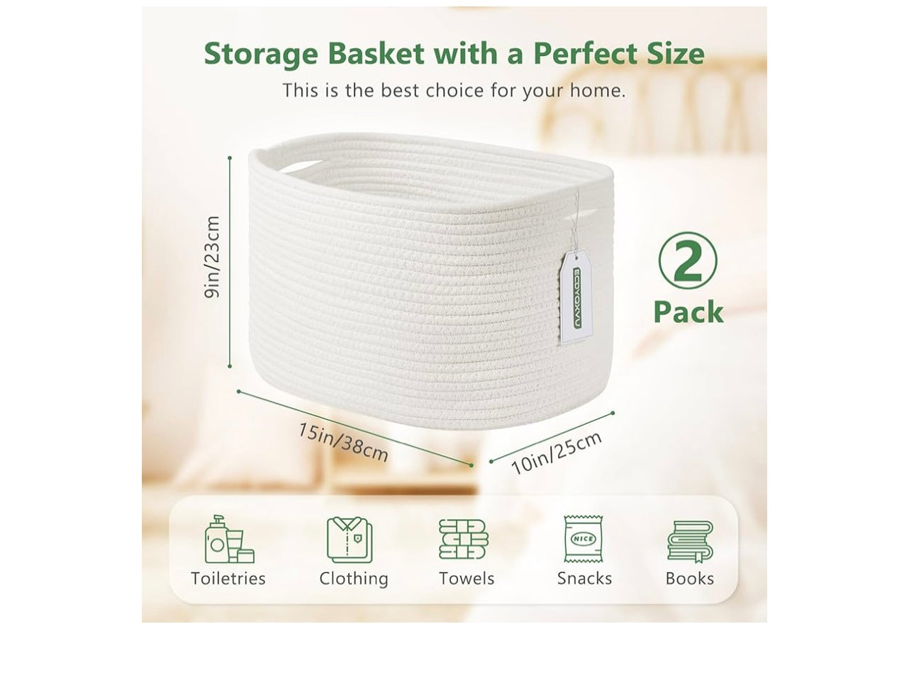 2-Pack Cotton Rope Storage Baskets.