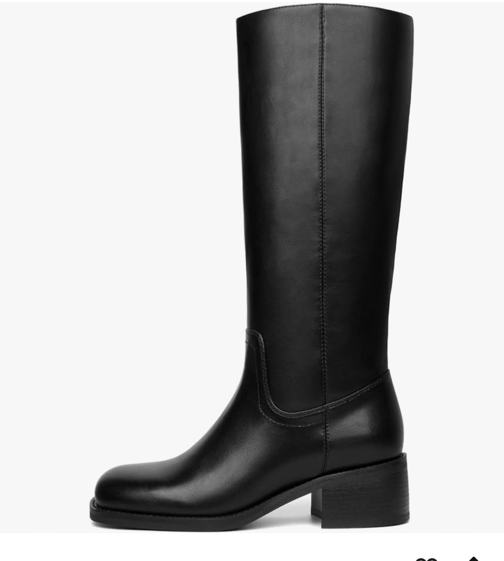 Knee High Boots Women Square Toe Chunky Block Heel Banana Campus Boot Wide Calf Comfortable Low Heel Riding Long Boots. Size 7.5