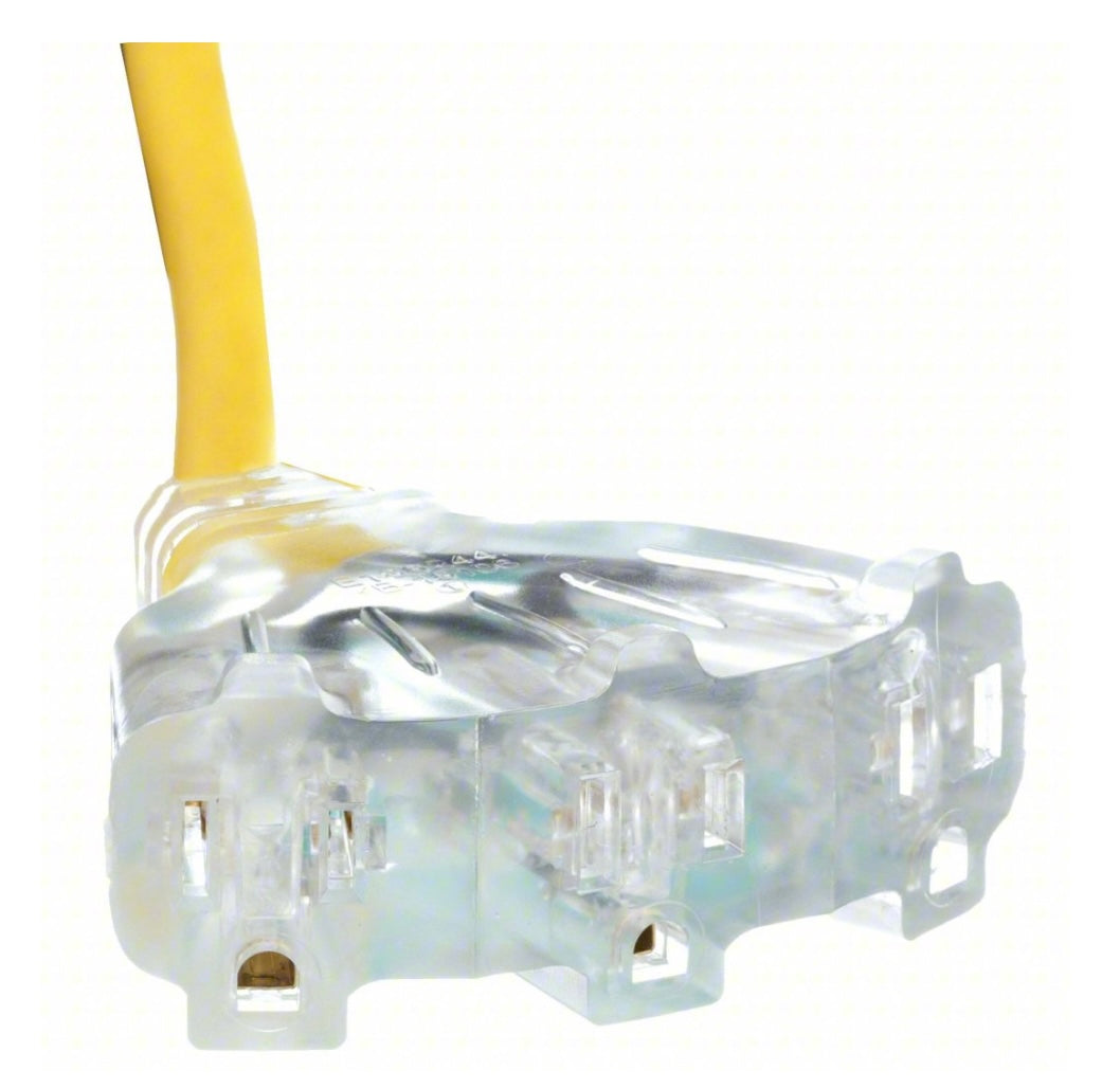 Extension Cord: Outdoor Use, 25 ft Lg, 3 Outlets, 5-15P, 14/3,