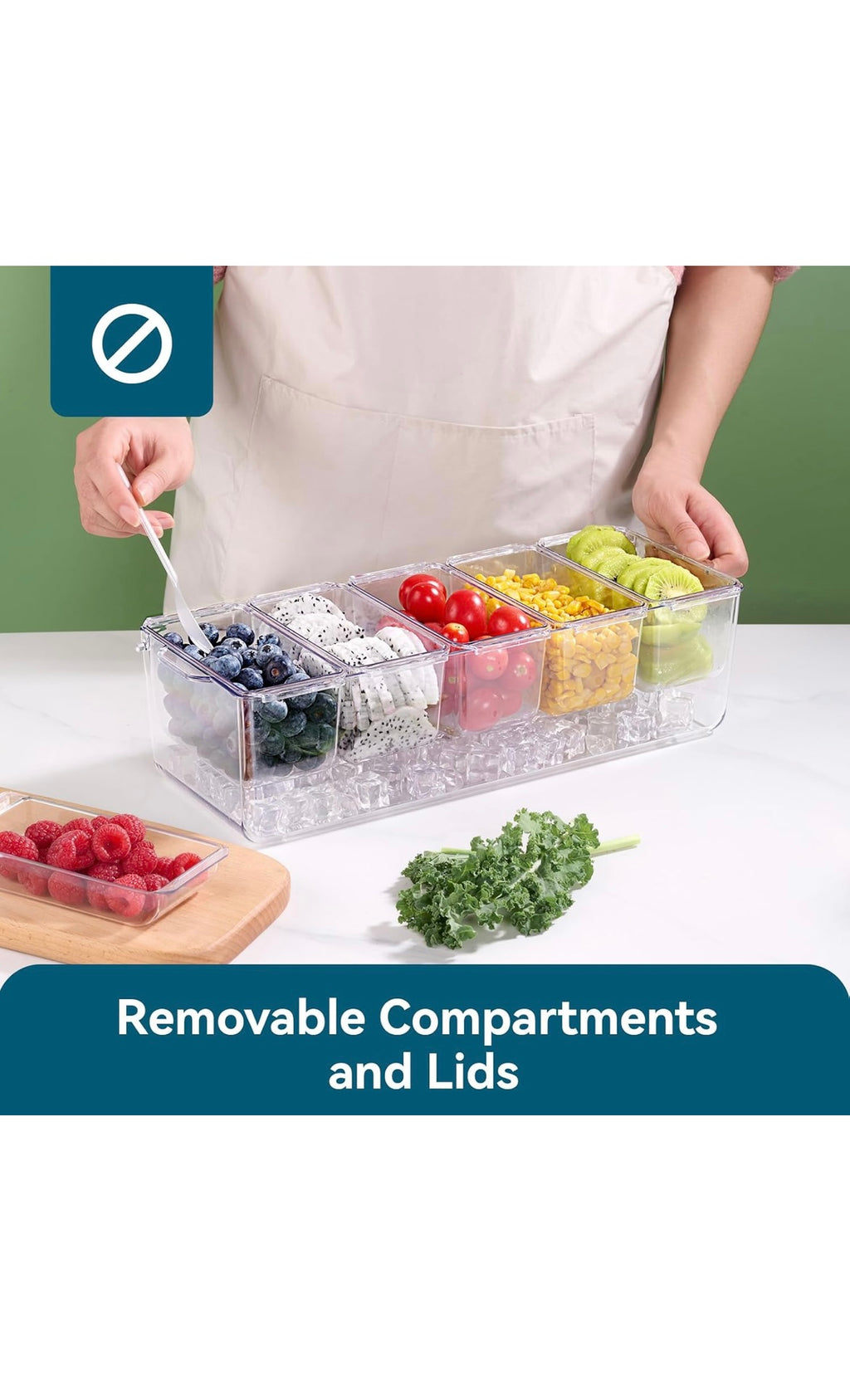 2 pack chilled condiment tray server with 5 containers