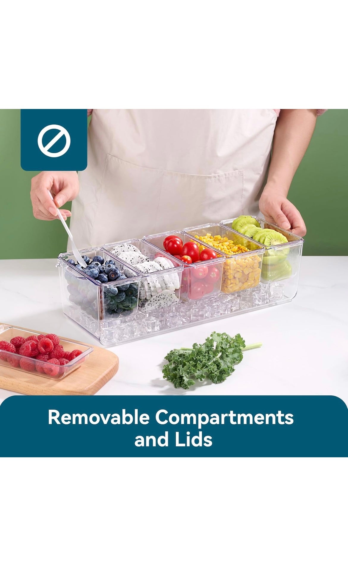 2 pack chilled condiment tray server with 5 containers