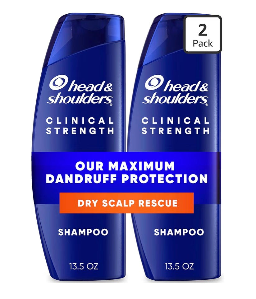 Head & Shoulders Anti-Dandruff Shampoo with 1% Selenium Sulfide, Clinical Strength Dry Scalp Rescue Shampoo Twin Pack, Seborrheic Dermatitis Relief, Dry Scalp 13.5 fl oz Each
