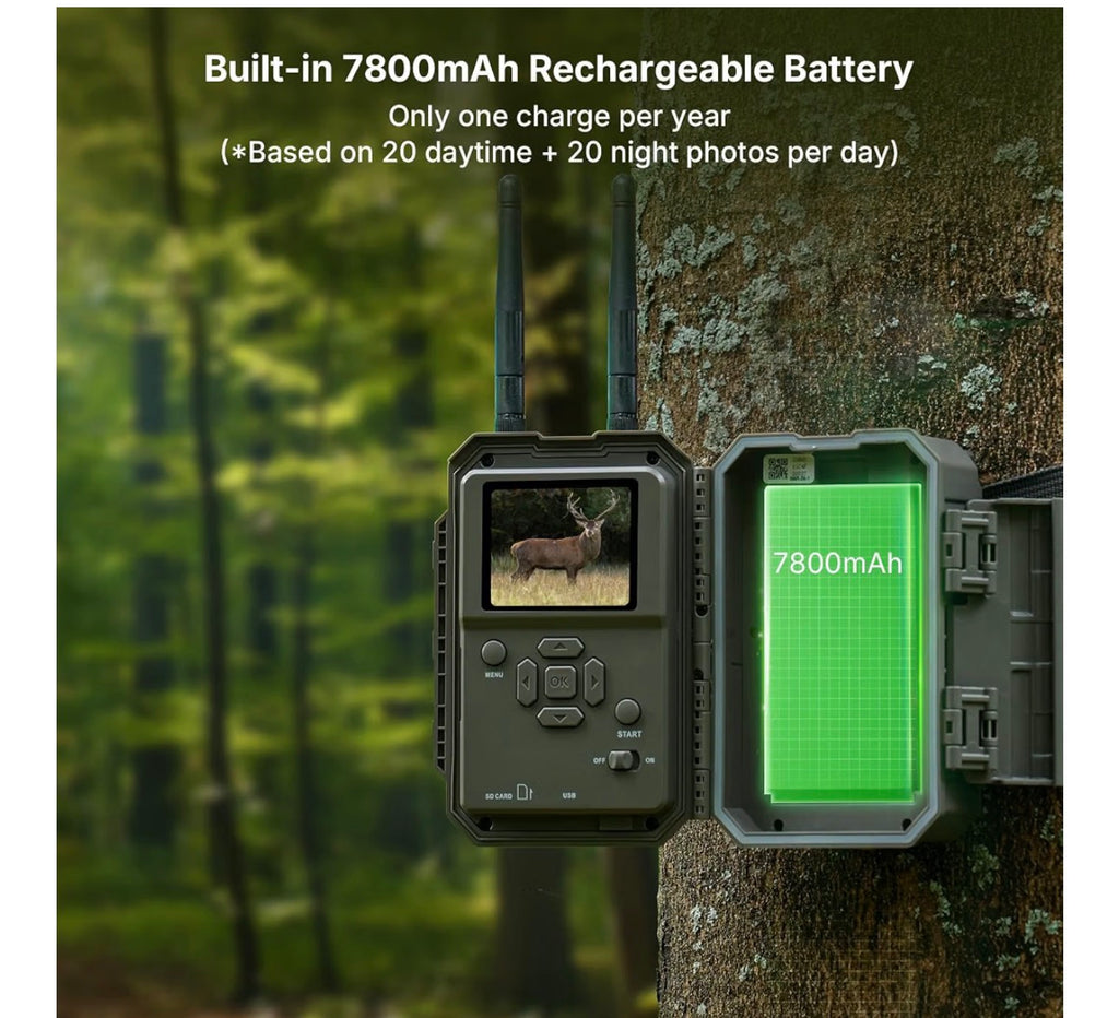 GardePro E8 2.0 Pro WiFi Bluetooth Trail Camera (Non-Cellular) – Triple-PIR Motion Sensor, Dual Antennas for Stable Connection, 4K Video, Rechargeable Battery, On-Site Viewing, Motion Activated