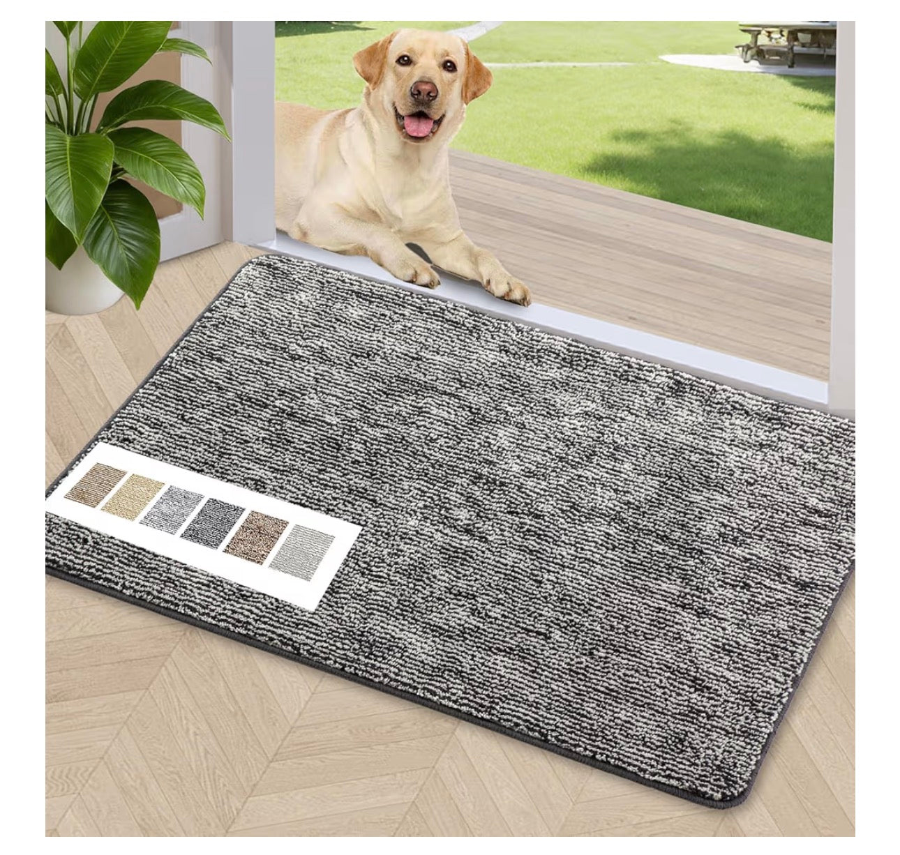 REFETONE Indoor Doormat, Front Door Mat 20x30 Absorbent Rubber Backing Non Slip Back Door Mats, Washable Low-Profile Inside Floor Mat Door Rugs for Entryway, Resist Dirt Mud Mat for Dogs, Black