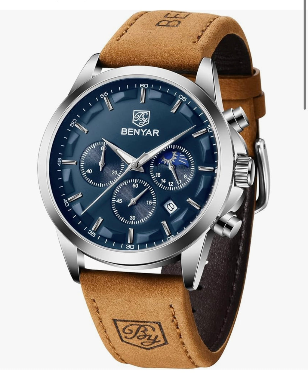 BENYAR Mens Watches Analog Quartz Chronograph Waterproof Wrist Watches for Men Fashion Business Work Casual Sport Designer Dress Watch with Calendar Elegant Gifts for Men