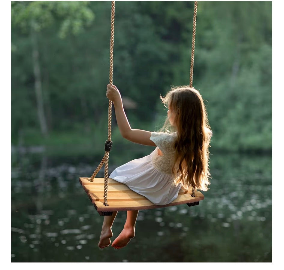 SimpleArt Wooden Swing Seat, 16.9×7.8in Outdoor Wood Swing for Kids with Adjustable Rope, Tree Straps Set Accessories for Backyard, Playground, Garden or Home