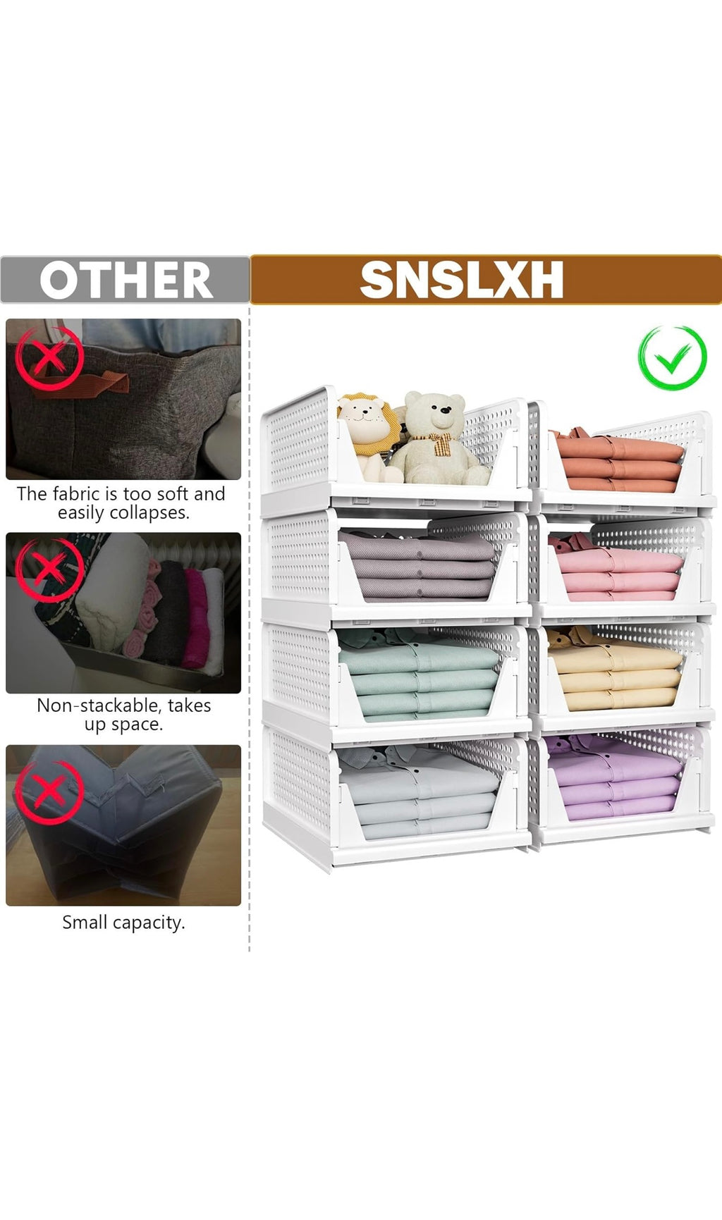 Stackable closet storage basket 5 pack