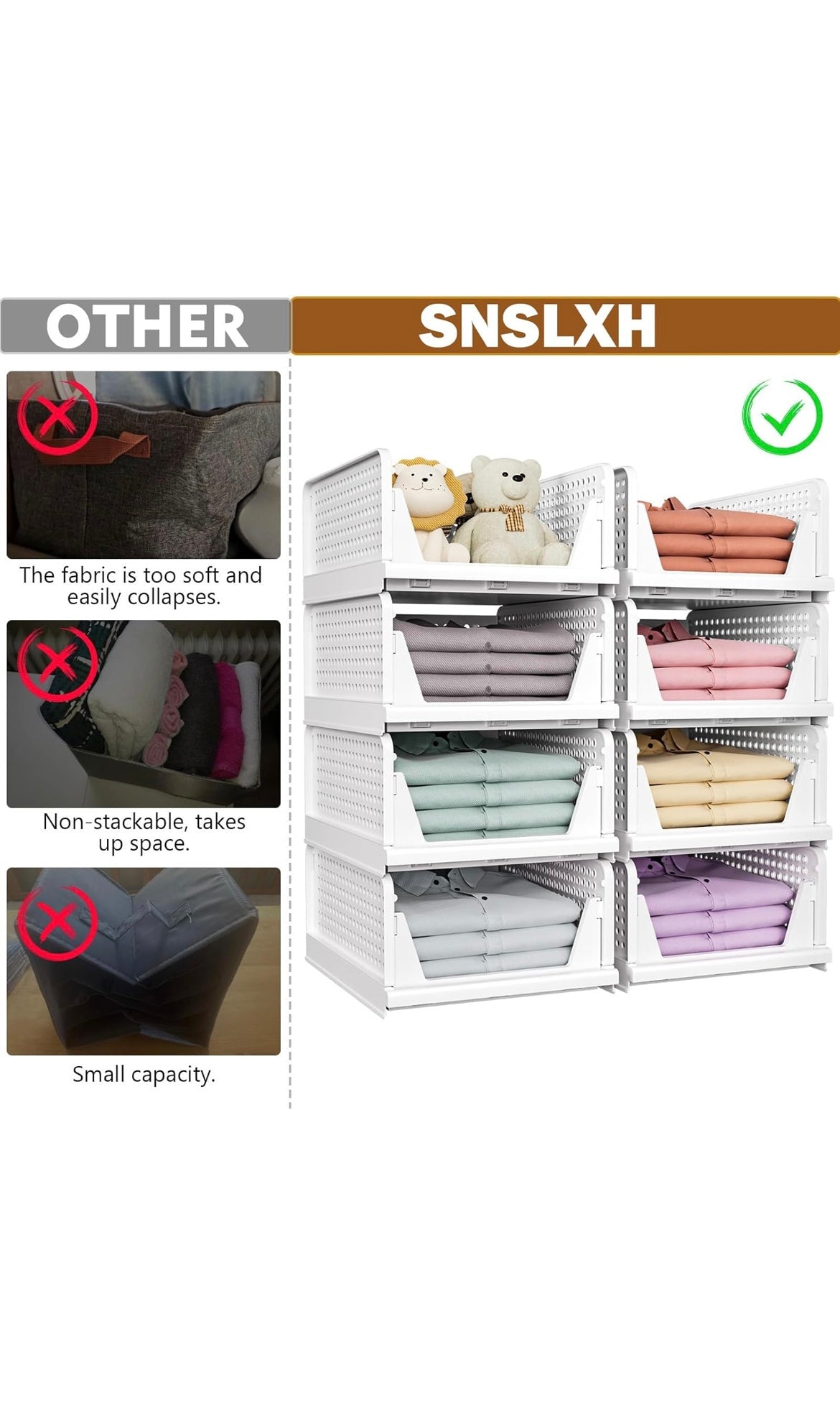Stackable closet storage basket 5 pack