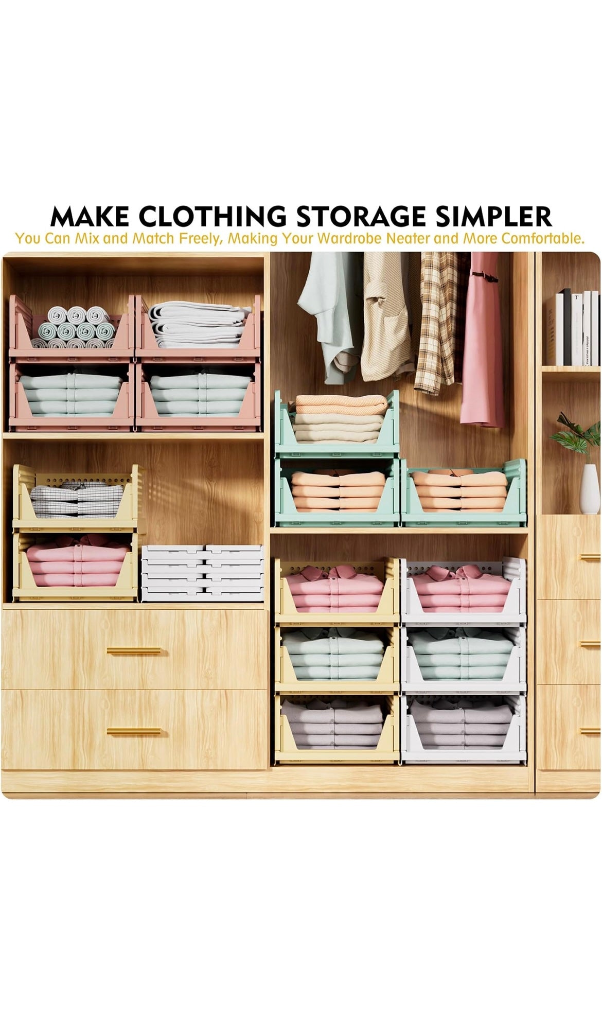Stackable closet storage basket 5 pack
