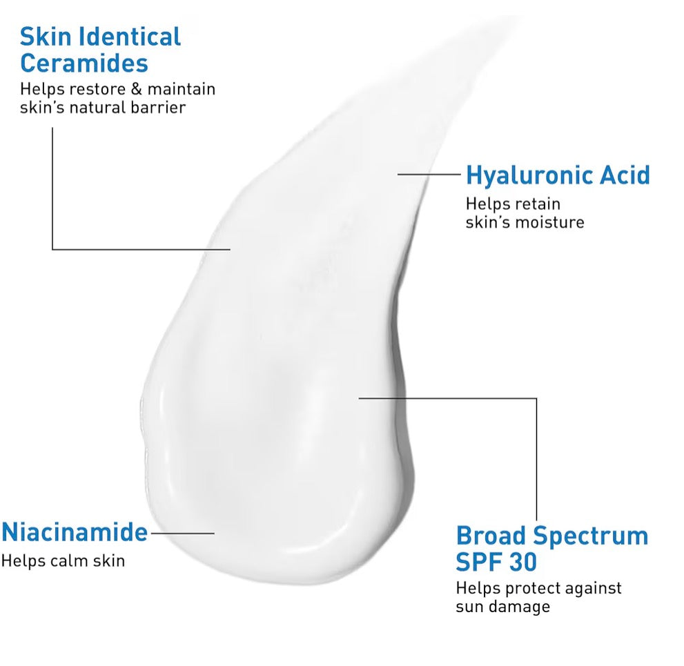 CeraVe AM Facial Moisturizing Lotion with SPF 30, Oil-Free Face Moisturizer with SPF, Formulated with Hyaluronic Acid, Niacinamide & Ceramides, Non-Comedogenic, Broad Spectrum Sunscreen, 3 Ounce