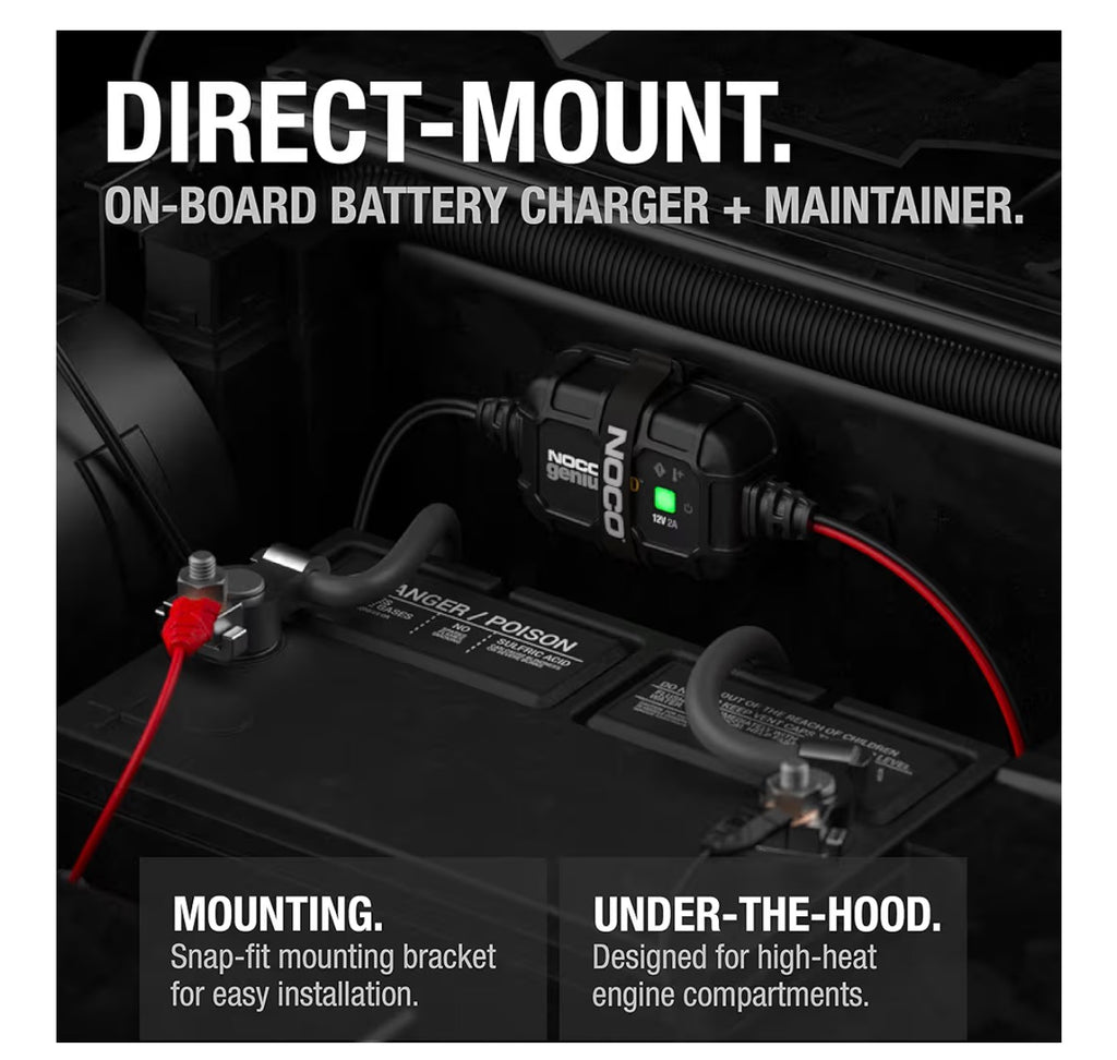 NOCO GENIUS2D: 2A 12V Smart Onboard Battery Charger - Direct-Mount Automatic Maintainer, Trickle Charger & Desulfator with Overcharge Protection & Temperature Compensation – for Lead-Acid Batteries