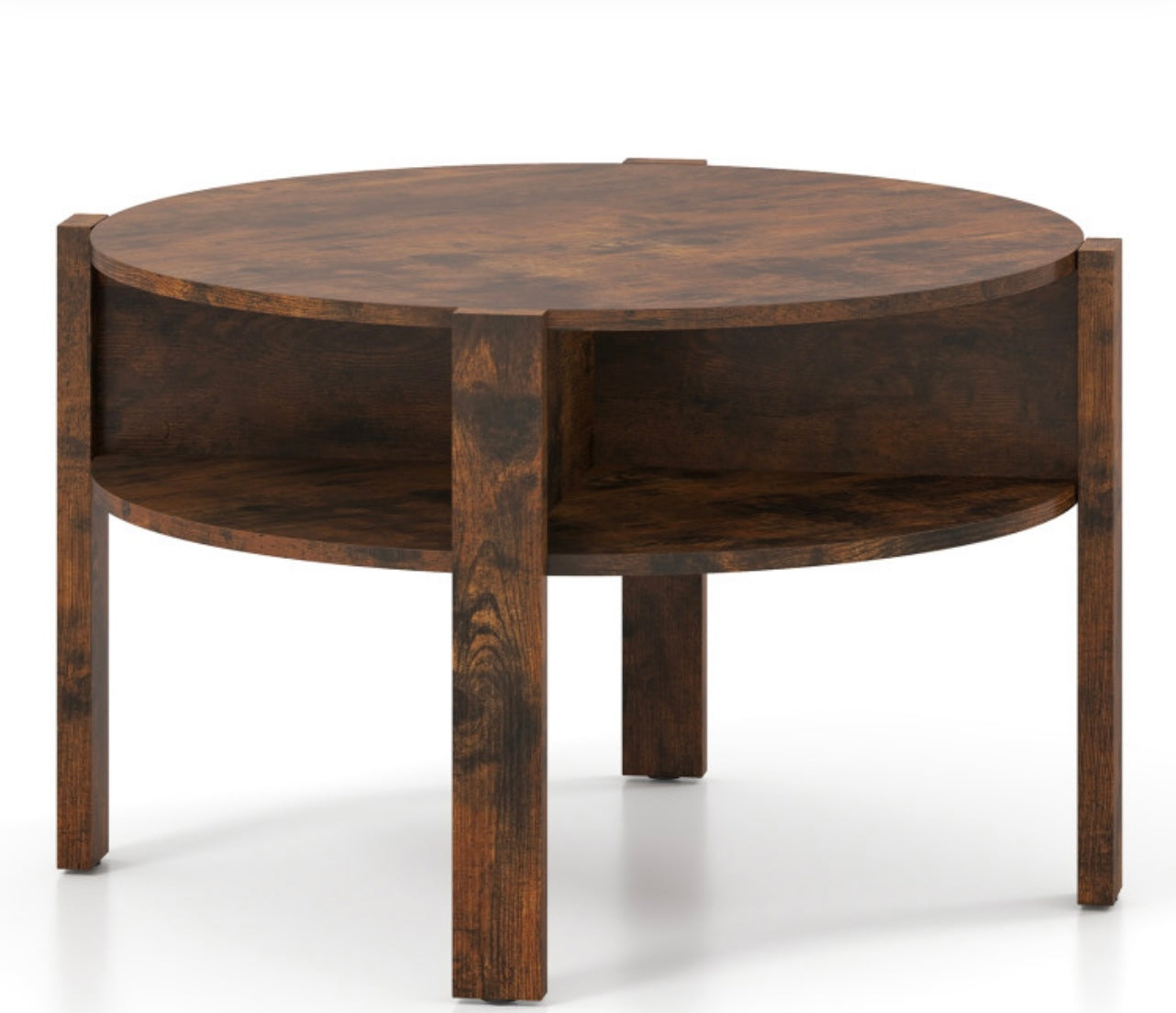 29.5 Inch Round Coffee Table With Storage Shelves For Small Space. Assembly Required.