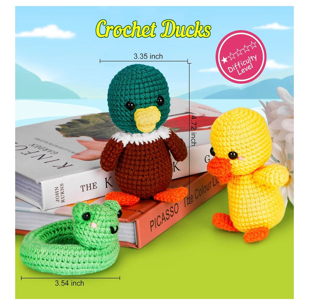 ekaus Crochet Kit for Beginners, Crochet Kit with Step-by-Step Video Tutorials, Crochet DIY Knitting Supplies for Adults, Crochet Ducks(45%+ Yarn)