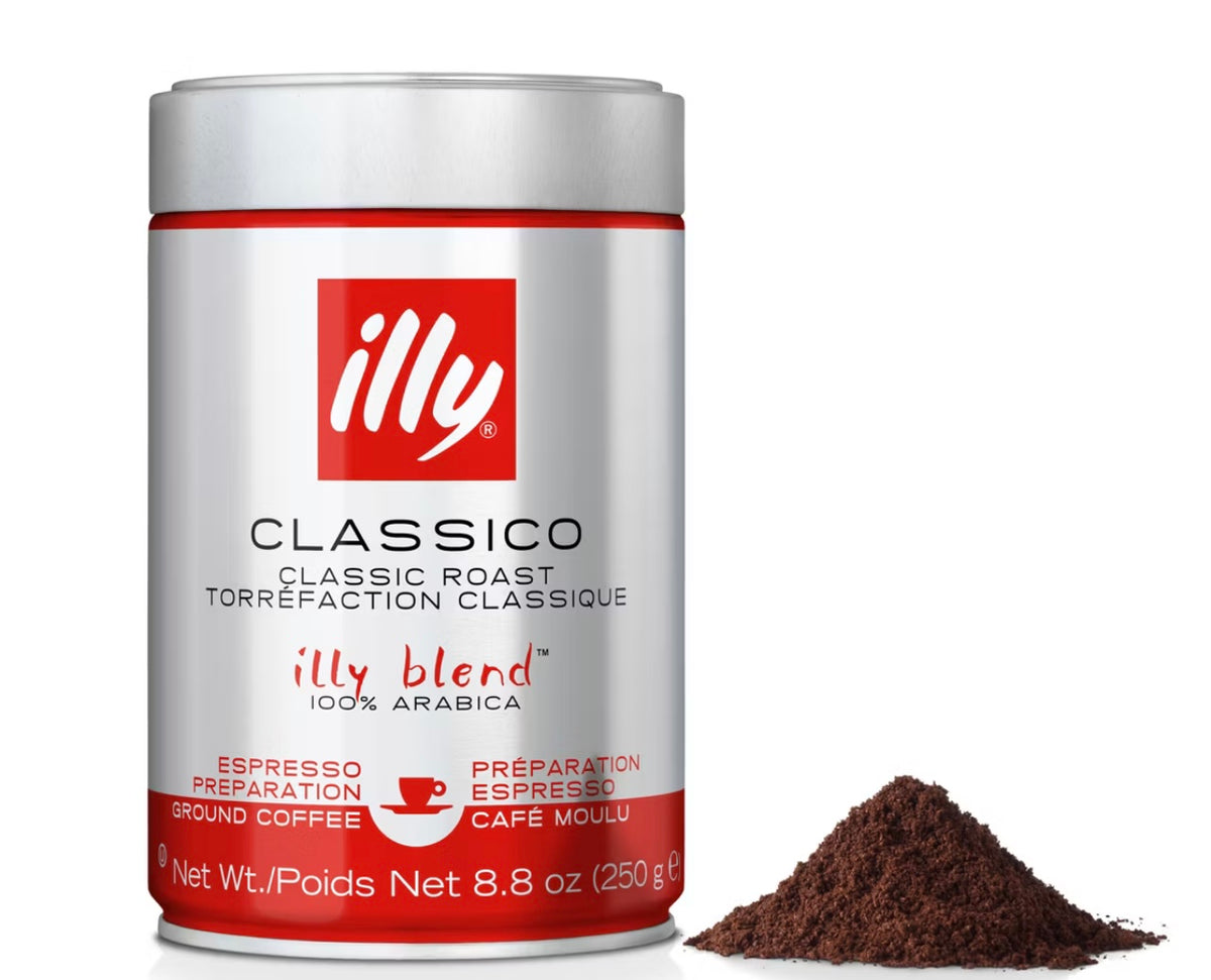 Illy Classico Medium Roast Espresso Ground Coffee - 8.8oz: Arabica Beans, Italian Variety. Beat by 05/2028.