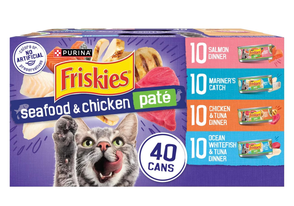 Purina Friskies Paté Tuna, Salmon, Fish & Chicken Favorites Wet Cat Food - 5.5oz/40ct Variety Pack