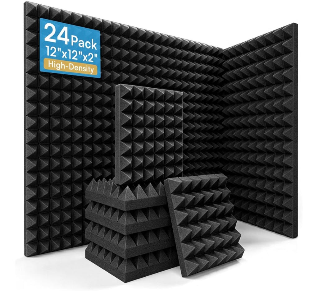 24 Pack Pyramid Acoustic Foam Panels, 12" x 12" x 2"
