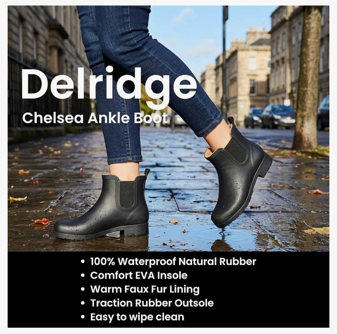 Chooka Women's Delridge Waterproof Faux Fur Chelsea Rain Boot Slip On. Size 8.