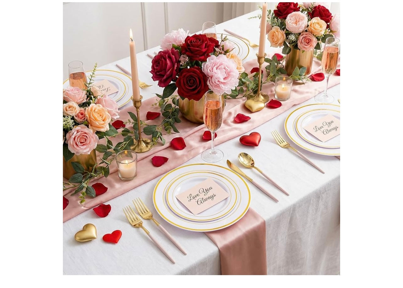 SUT 160pcs Gold and Pink Plastic Silverware.