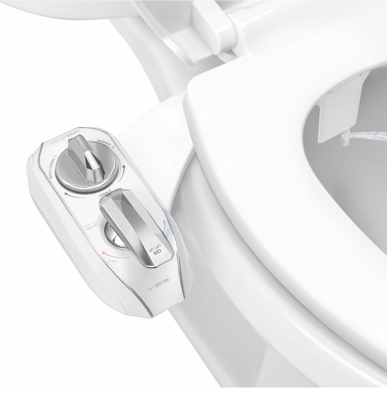 LUXE Bidet NEO 320 Plus - Warm Water, Dual Nozzle, Non-Electric Bidet Attachment for Toilet Seat, Patented Slide-In Install, 360° Self-Clean, EZ-Lift to Clean, Feminine & Rear Wash (Chrome)