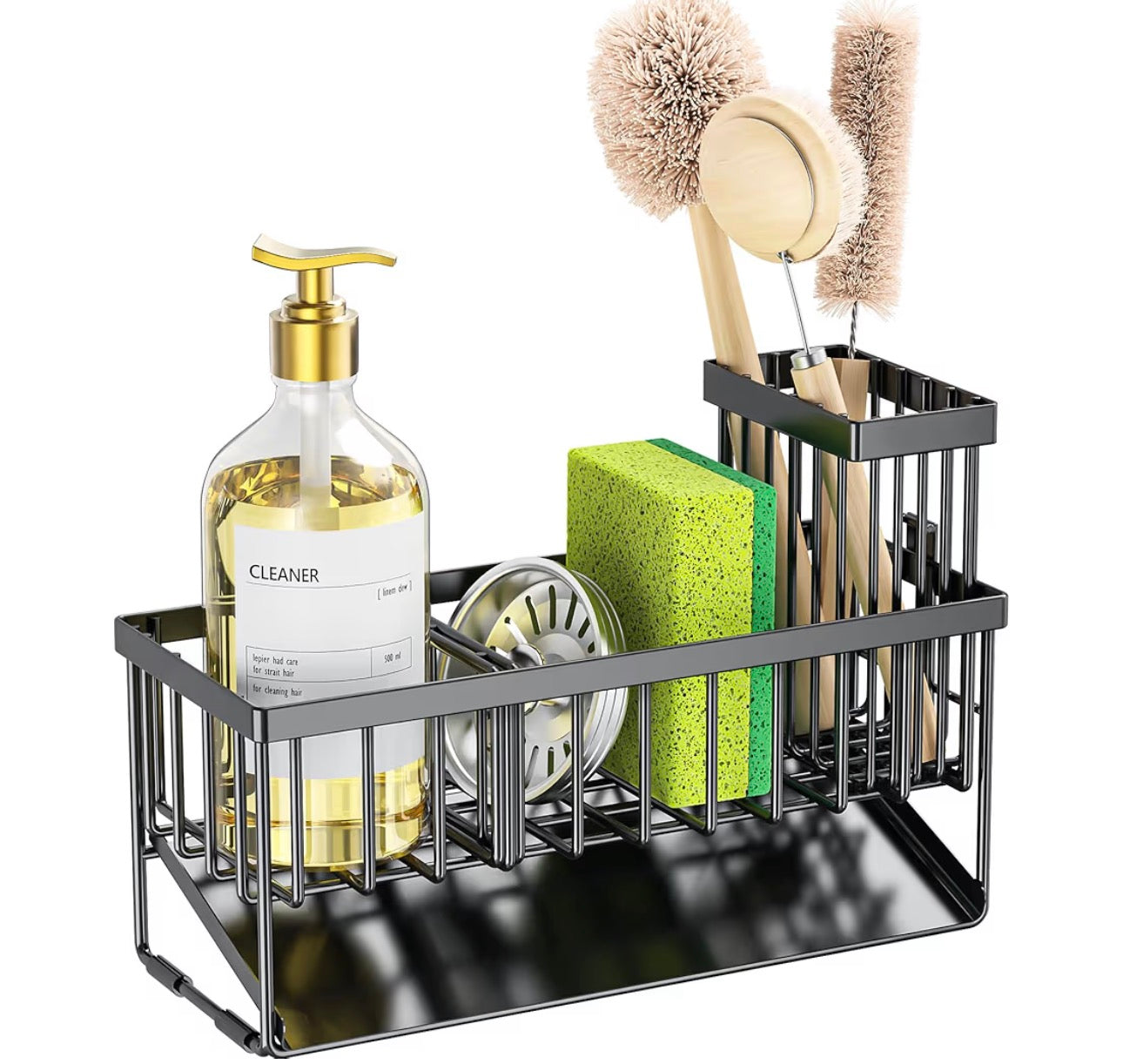 Cisily Sink Caddy Sponge Holder for Kitchen with Brush Holder and Stainless Steel Self Drain Tray, Rustproof Kitchen Sink Organizer for Sponge, Soap Dispenser Storage Accessories
