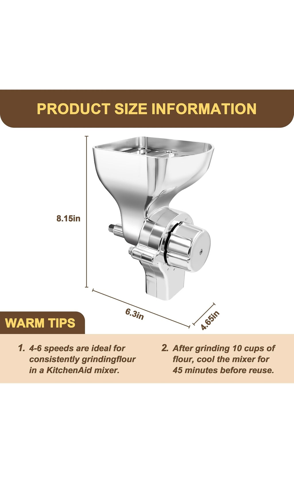 All metal grain mill attachment for kitchen aid stand mixer