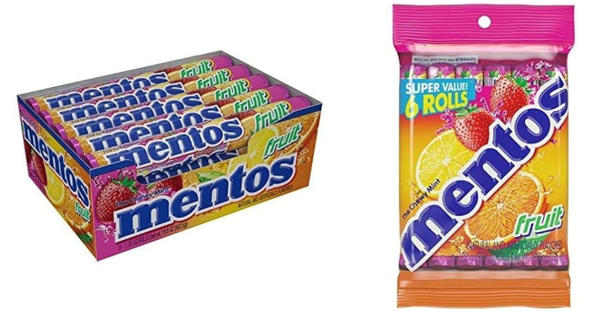 Mentos Chewy Fruit Candy Rolls Bundle (15 Pieces