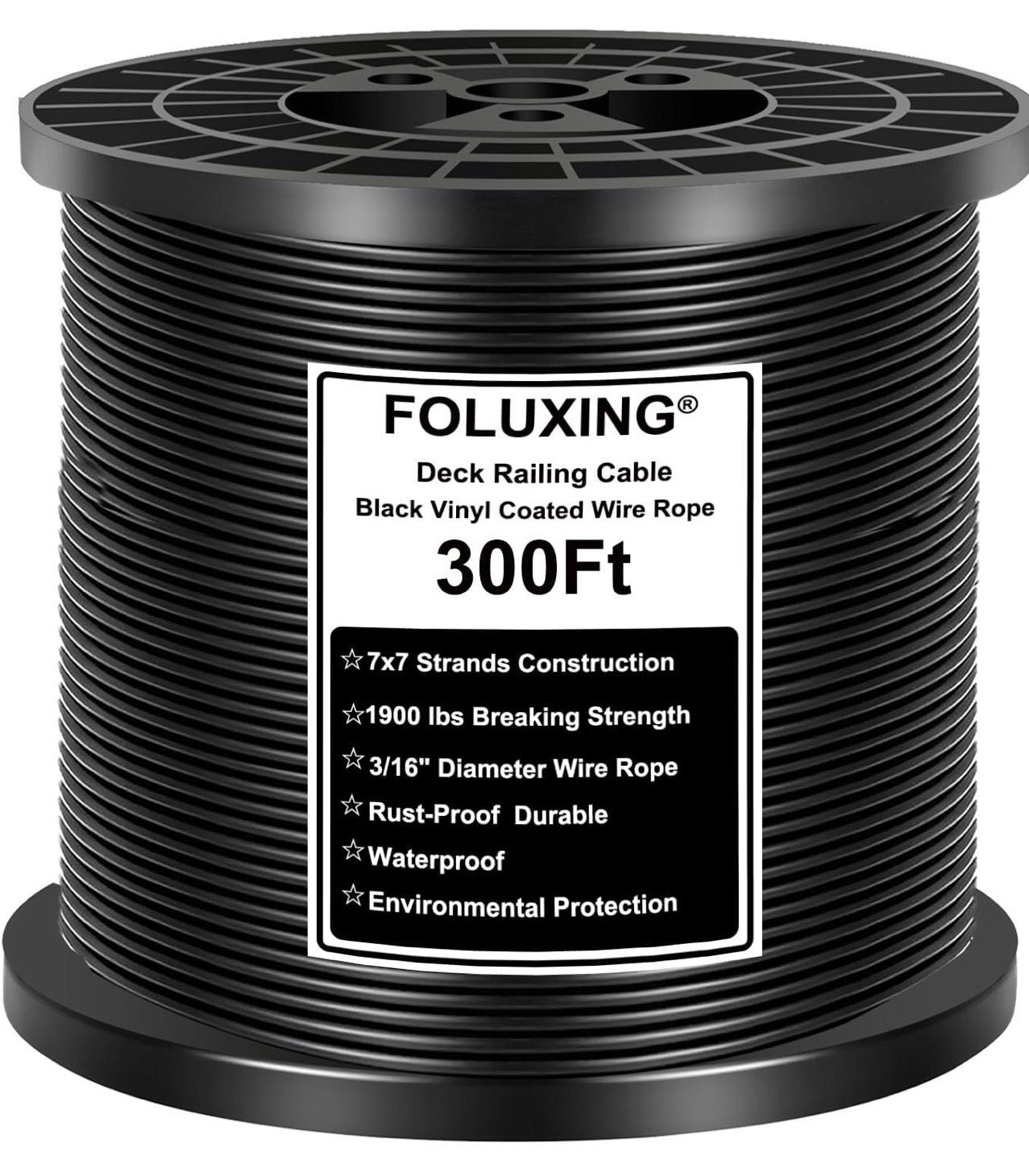 300FT 3/16" Black Vinyl Coated Wire Rope, Cable Railing System, Black Aircraft Cable for Indoor Outdoor Decking Stair Railing Balustrade DIY 1/8Inch Overmolded to 3/16 Inch