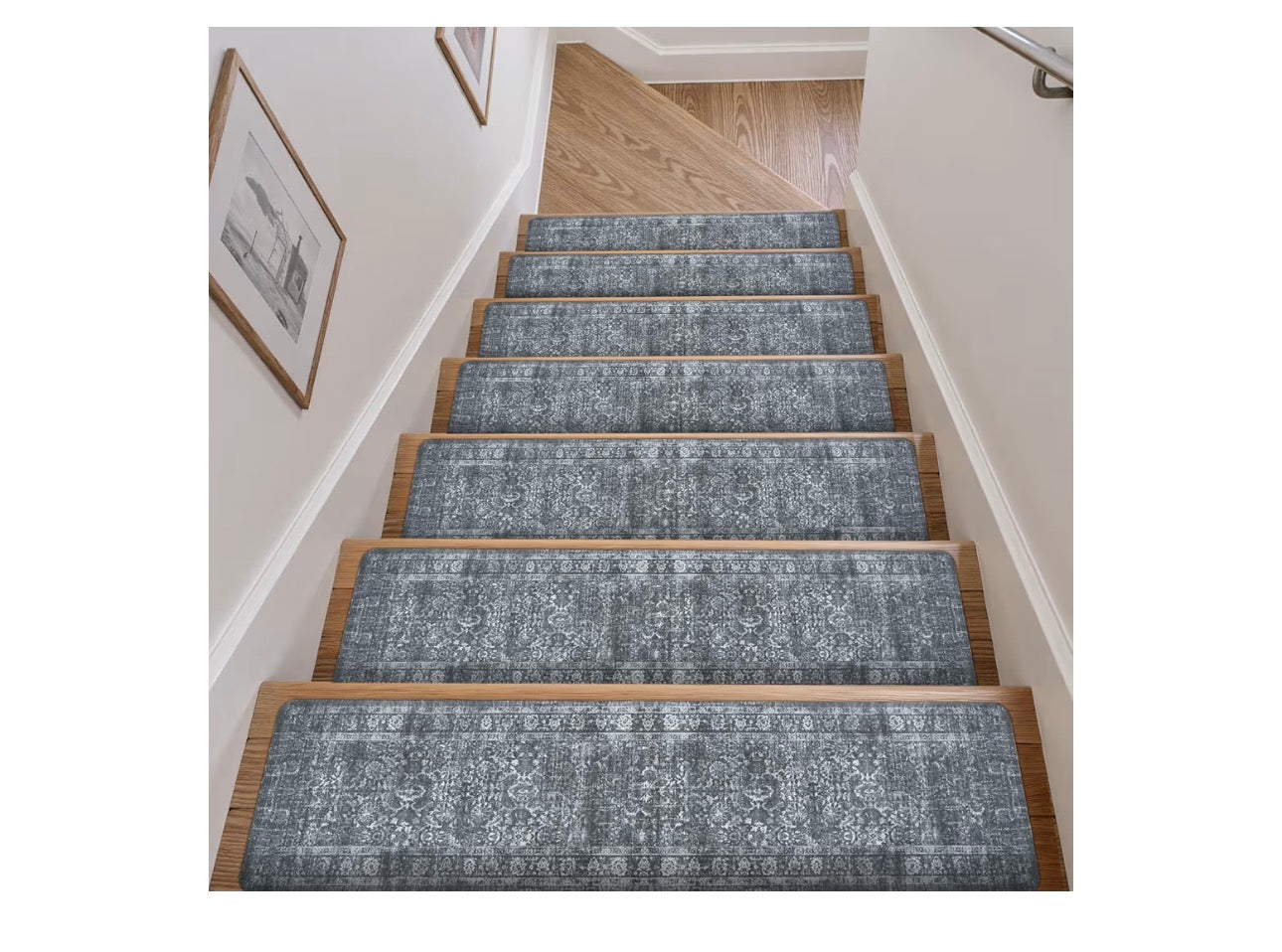 Vintage Stair Treads Non-Slip Stair Runner for Wooden Steps Indoor 15PCS 30"x8" Carpet Stair Treads Stair Mats Staircase Step Treads for Kids, Elders and Dogs, Stair Covers, Dark Gray