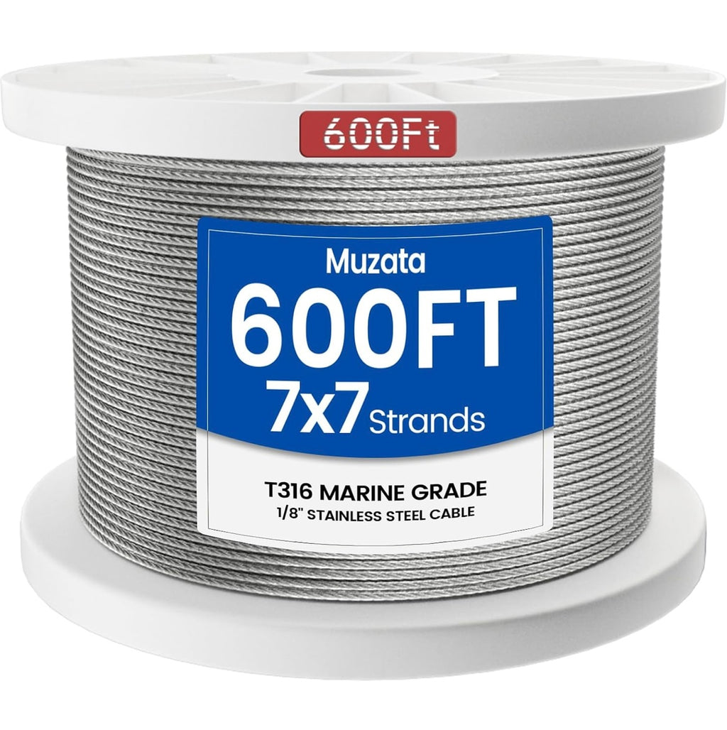 Muzata 600ft 1/8" T316 Stainless Steel Cable Railing Wire Rope