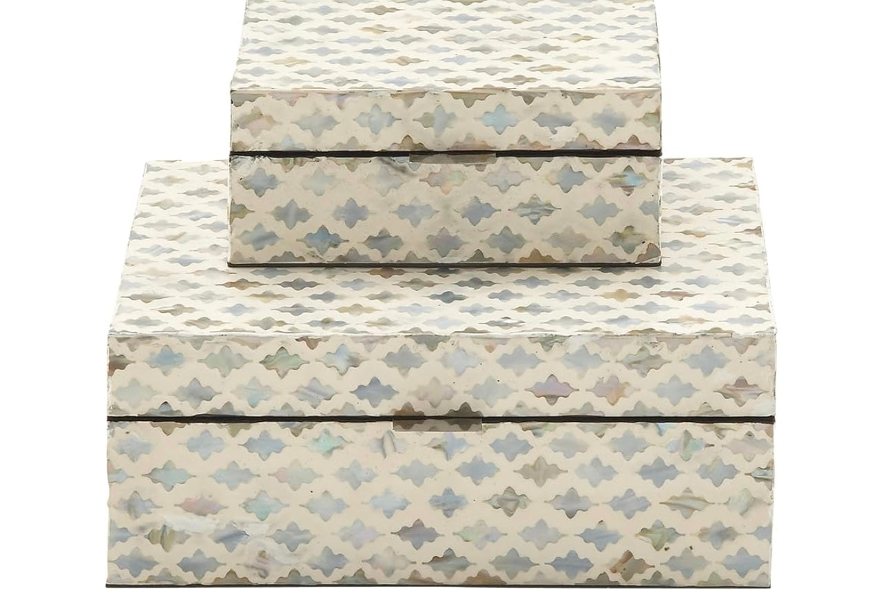 Deco 79 Mother of Pearl Shell Geometric Handmade Decorative Box.