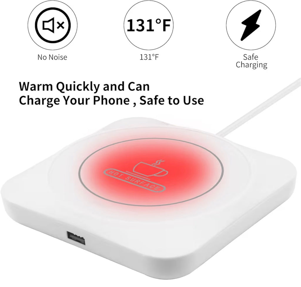 USB Coffee Mug Warmer: Candle Wax Warmer Smart Electric Cup Warmer Charge for Phone Home Desk Office Use Beverage Heating Plate with Gravity Switch for Hot Cocoa Milk Tea Water White