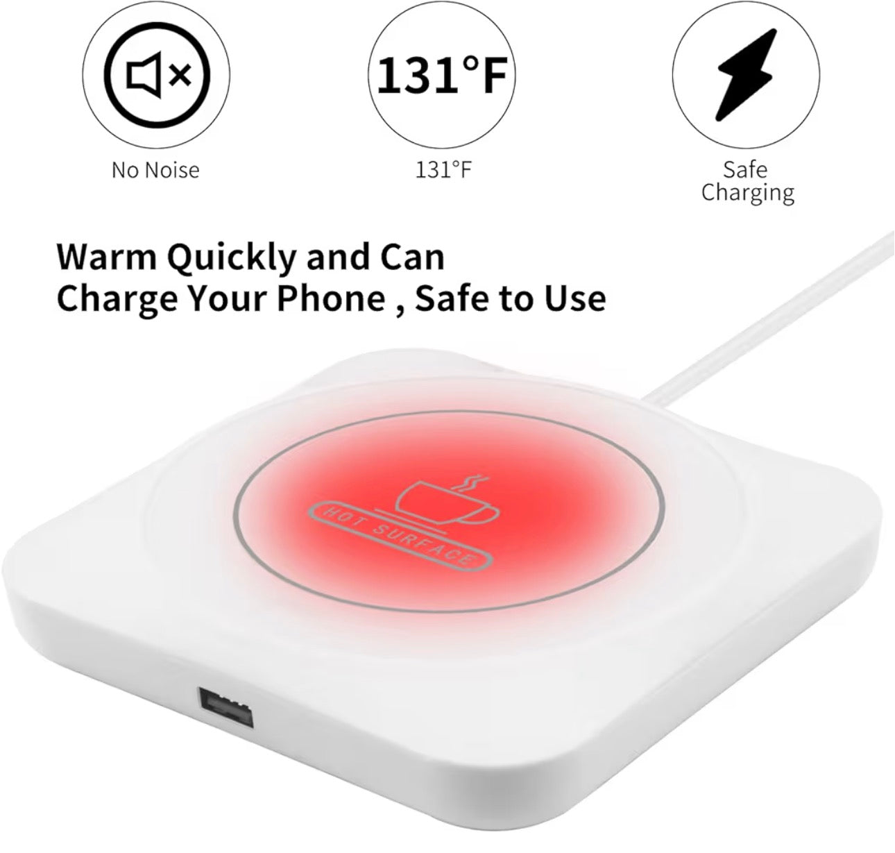 USB Coffee Mug Warmer: Candle Wax Warmer Smart Electric Cup Warmer Charge for Phone Home Desk Office Use Beverage Heating Plate with Gravity Switch for Hot Cocoa Milk Tea Water White