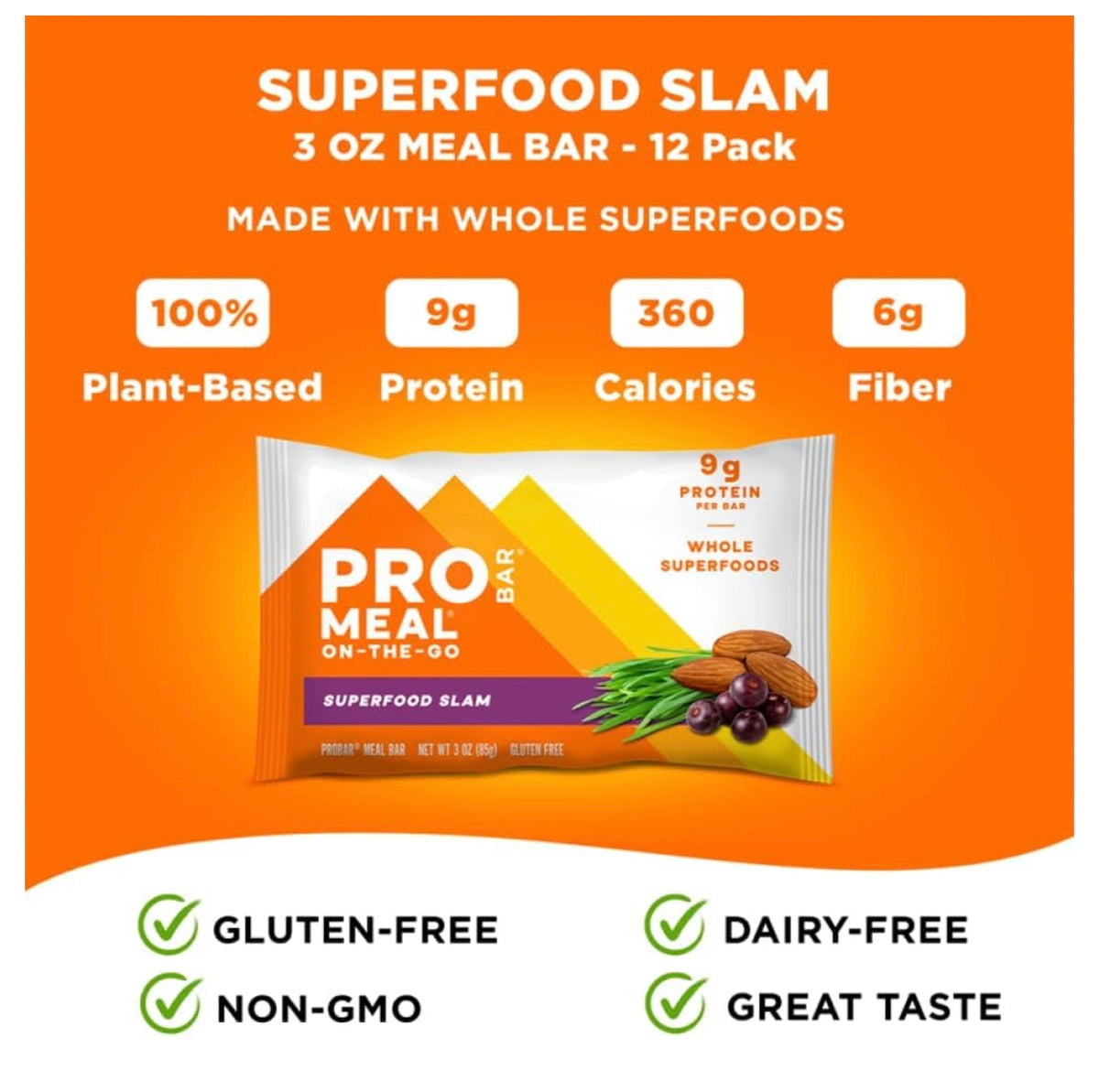 PROBAR MEAL Bar – Plant Based Meal Replacement Bar with Whole Food Ingredients, Oats, Nuts & Seeds, Vegan, Gluten Free, Non-GMO Nutrition Bar for Breakfast, Travel & On-the-Go Energy (Superfood Slam, 12 Count). Best by January/27/2027.