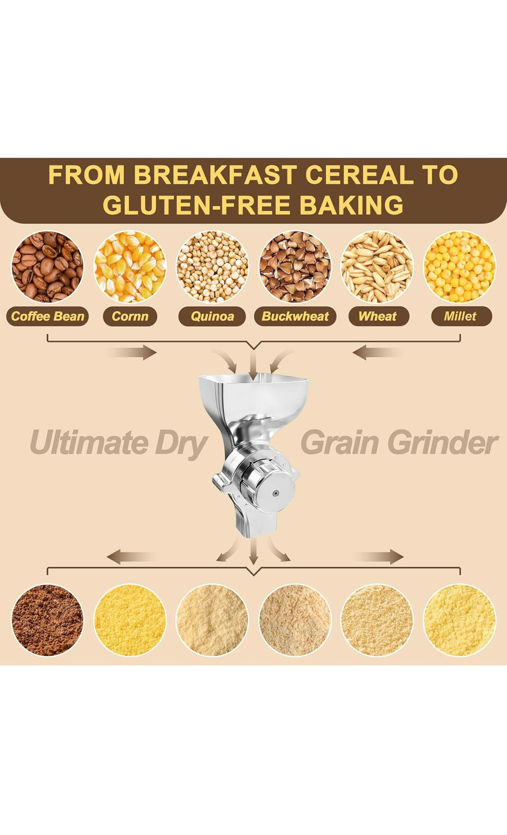 All metal grain mill attachment for kitchen aid stand mixer