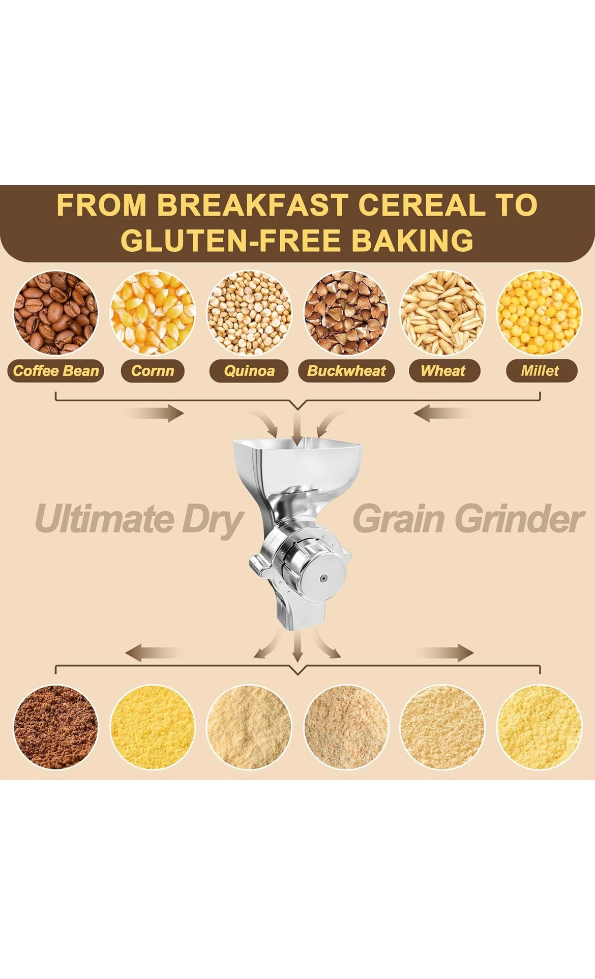 All metal grain mill attachment for kitchen aid stand mixer