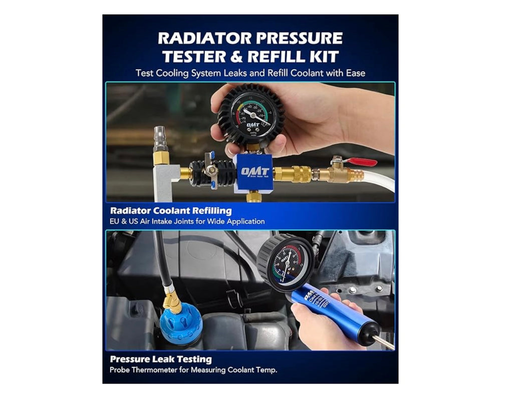 OMT 31-Piece Radiator Pressure Tester and Vacuum Filler Kit.